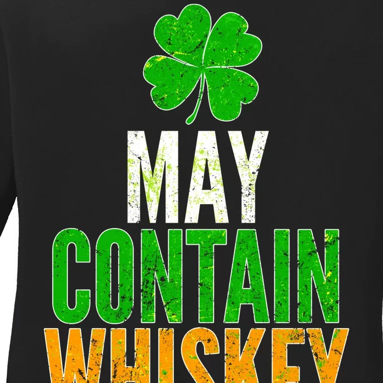 May Contain Whiskey Funny St Patricks Day Ladies Long Sleeve Shirt