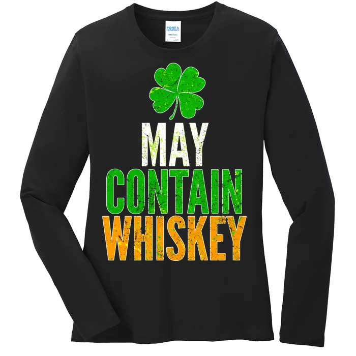 May Contain Whiskey Funny St Patricks Day Ladies Long Sleeve Shirt