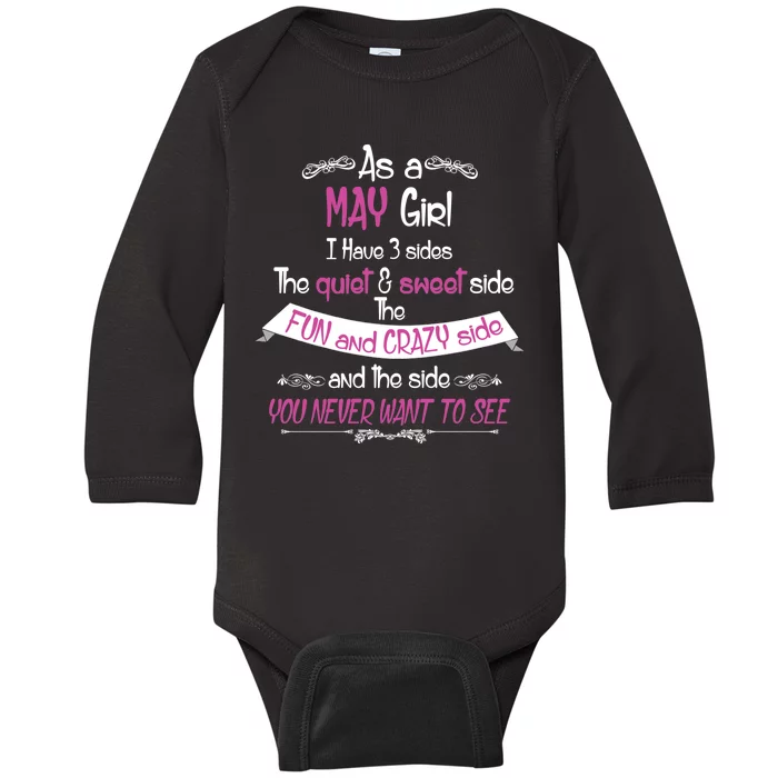 May Girl Sweet But Crazy Funny Birthday Baby Long Sleeve Bodysuit