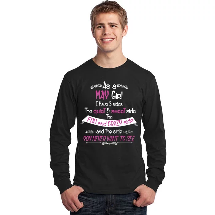 May Girl Sweet But Crazy Funny Birthday Tall Long Sleeve T-Shirt