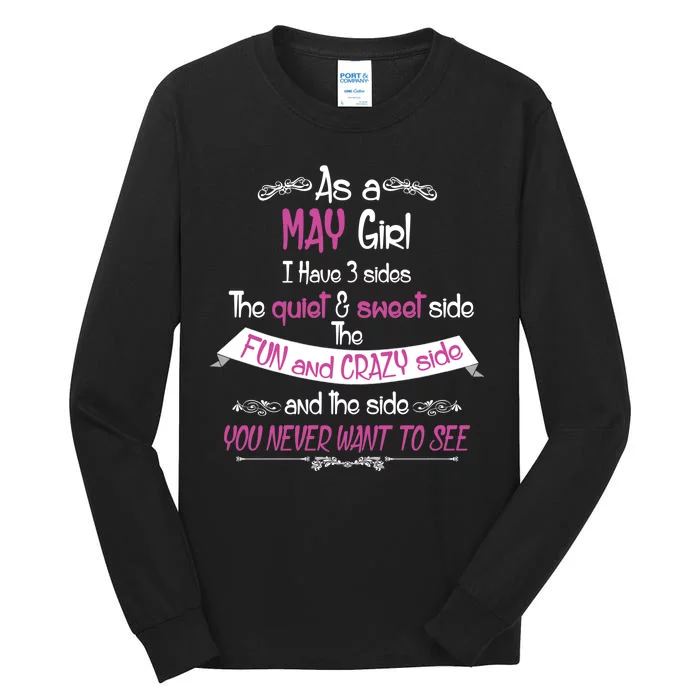 May Girl Sweet But Crazy Funny Birthday Tall Long Sleeve T-Shirt