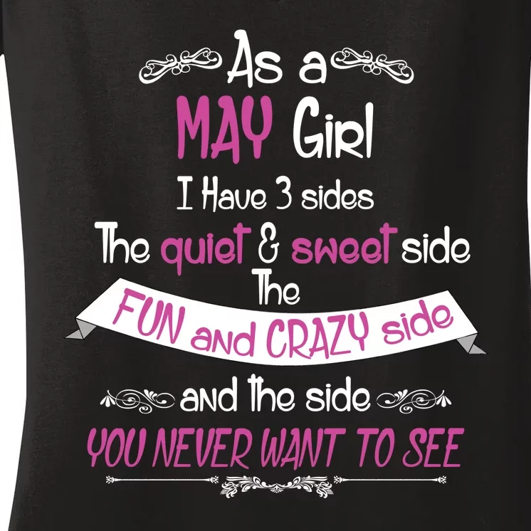 May Girl Sweet But Crazy Funny Birthday Women's V-Neck T-Shirt