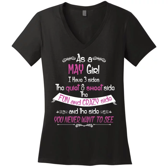 May Girl Sweet But Crazy Funny Birthday Women's V-Neck T-Shirt