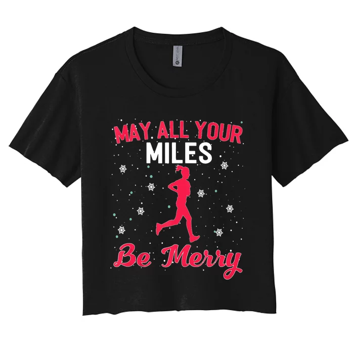 May All Your Miles Be Merry Christmas Running Graphic Tank Top Women's Crop Top Tee