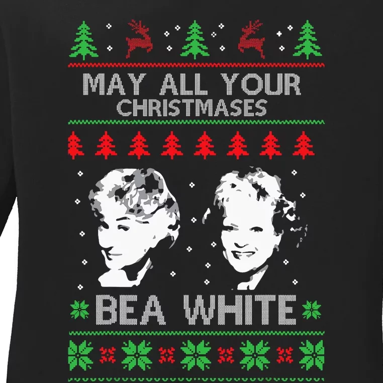 May All Your Christmases Bea White Funny Holiday Festive Ladies Long Sleeve Shirt