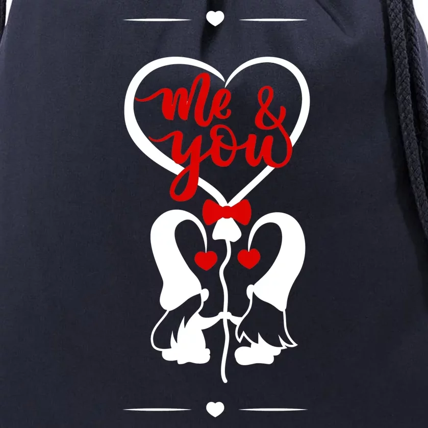 Me And You Happy Valentines Day Gnomes And Hearts Drawstring Bag