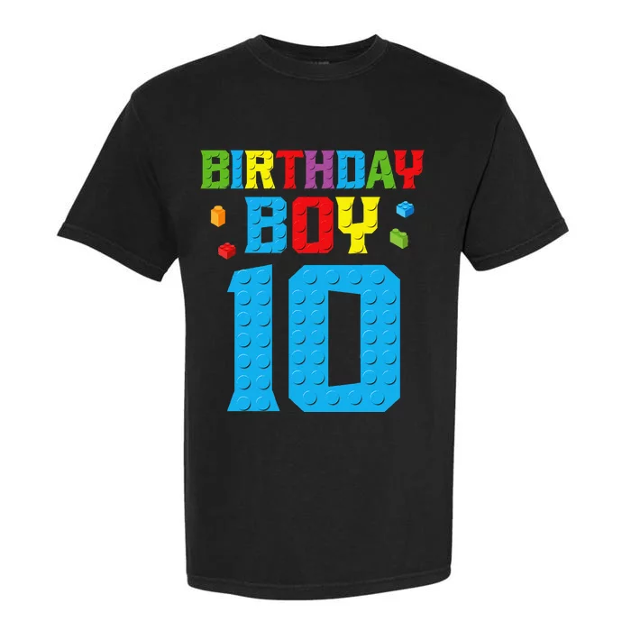 Master Builder 10th Birthday Boy Ten 10 Year Building Bricks Garment-Dyed Heavyweight T-Shirt