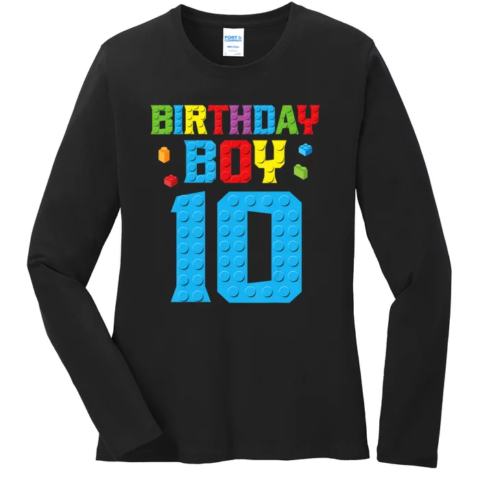 Master Builder 10th Birthday Boy Ten 10 Year Build Ladies Long Sleeve Shirt