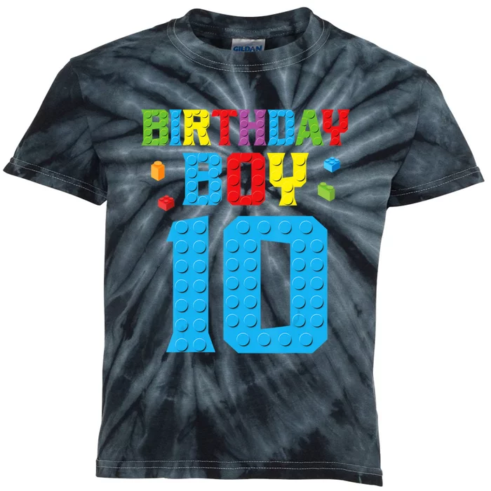 Master Builder 10th Birthday Boy Ten 10 Year Build Kids Tie-Dye T-Shirt