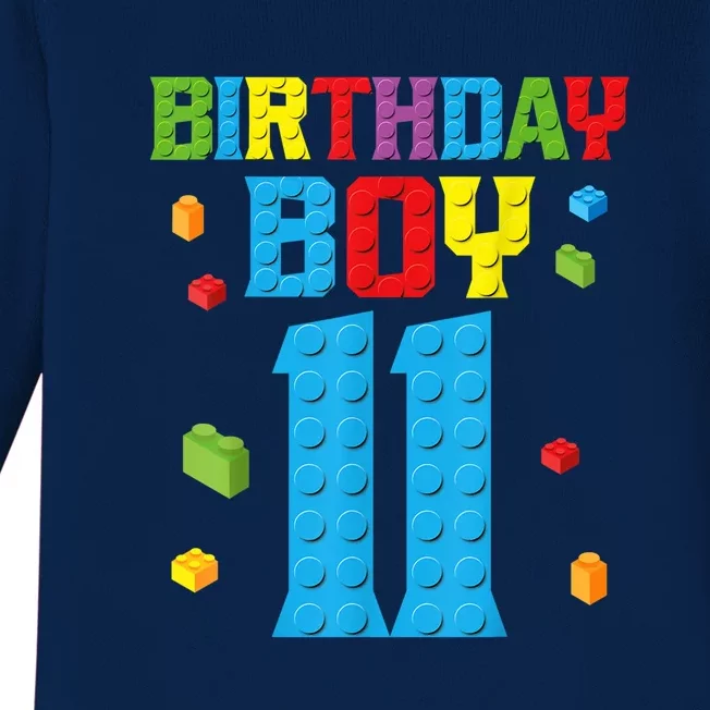 Master Builder 11th Birthday Boy 11 Year Building Bricks Baby Long Sleeve Bodysuit