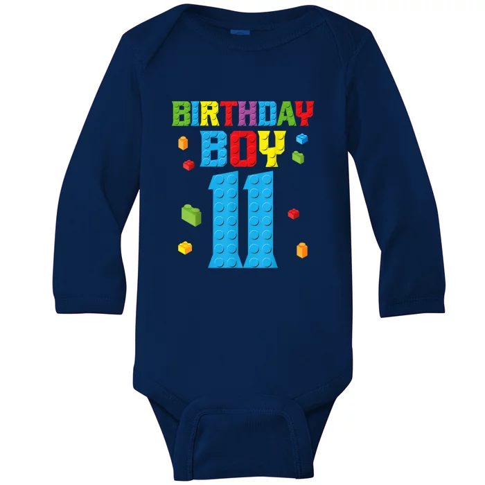 Master Builder 11th Birthday Boy 11 Year Building Bricks Baby Long Sleeve Bodysuit