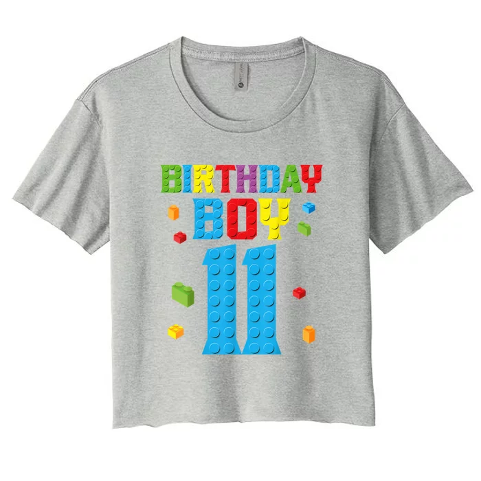 Master Builder 11th Birthday Boy 11 Year Building Bricks Women's Crop Top Tee