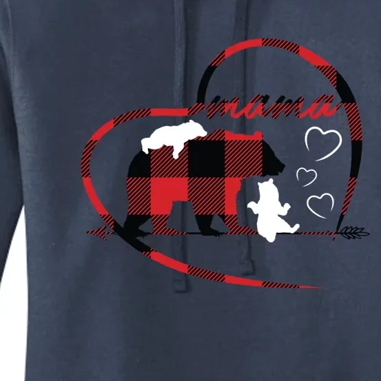 Mama Bear 2 Cubs Red Buffalo Plaid Heart Mother Mom Funny Gift Funny Gift Women's Pullover Hoodie