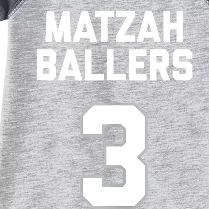 Matzah Baller 3 Funny Jewish Matzo Ball Pun Basketball Team Infant Baby Jersey Bodysuit