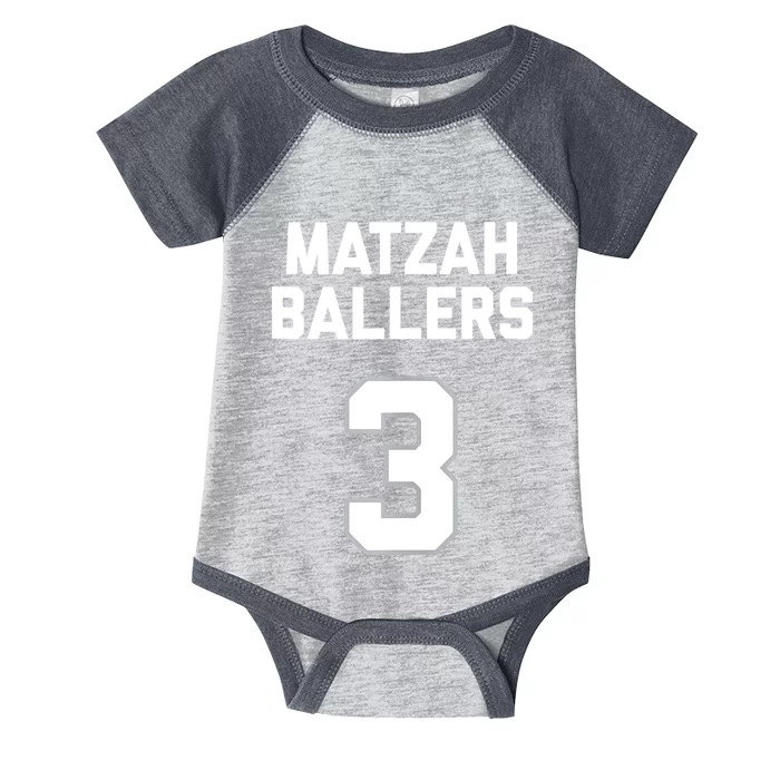 Matzah Baller 3 Funny Jewish Matzo Ball Pun Basketball Team Infant Baby Jersey Bodysuit