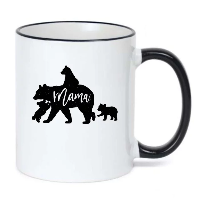 Mama Bear 3 Baby Bear Cubs Following Riding On Back TShirt TShirt Black Color Changing Mug