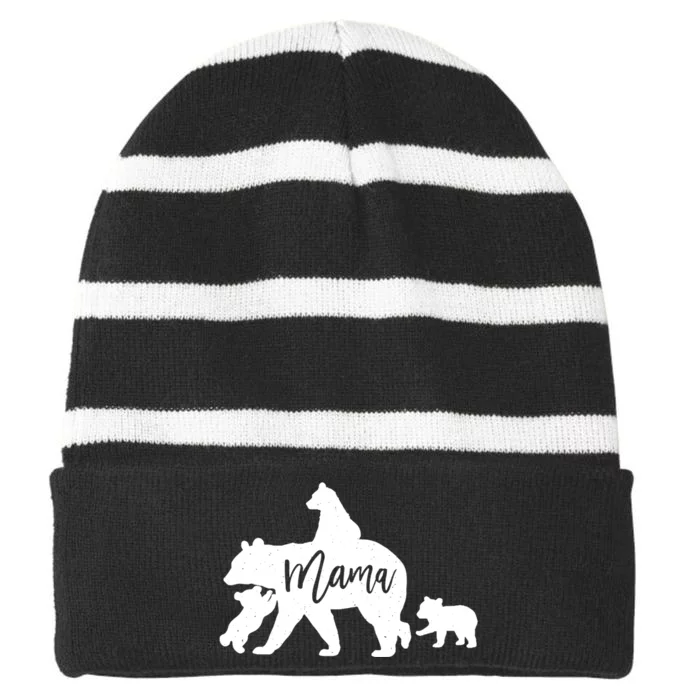 Mama Bear 3 Baby Bear Cubs Following Riding On Back TShirt TShirt Striped Beanie with Solid Band