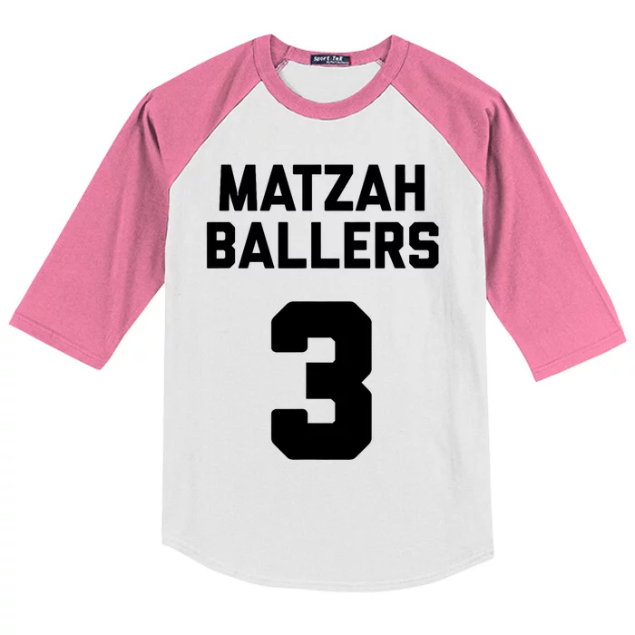 Matzah Baller 3 Funny Jewish Matzo Ball Pun Basketball Team Kids Colorblock Raglan Jersey