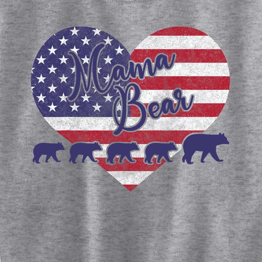 Mama Bear 4th Of July 4 Cubs Usa Flag Heart Kids Sweatshirt