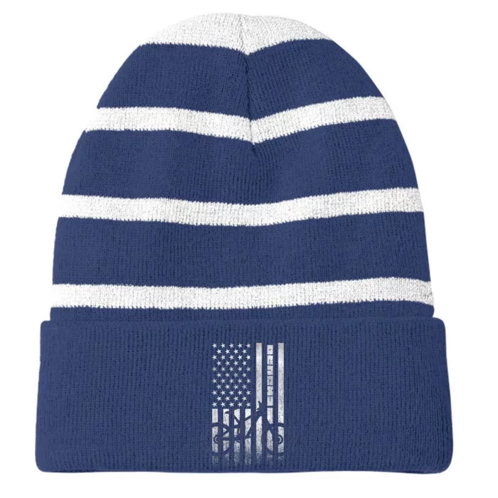 Mountain Bike 4th Of July Independence Day Patriot Flag Striped Beanie with Solid Band