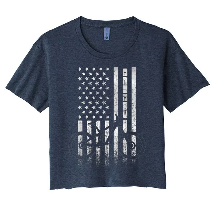 Mountain Bike 4th Of July Independence Day Patriot Flag Women's Crop Top Tee