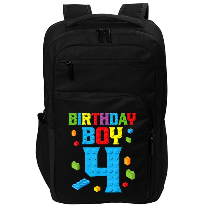 Master Builder 4th Birthday Boy 4 Four Year Building Bricks Impact Tech Backpack