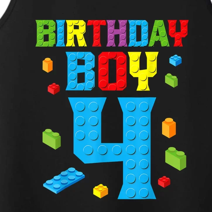 Master Builder 4th Birthday Boy 4 Four Year Building Bricks Performance Tank