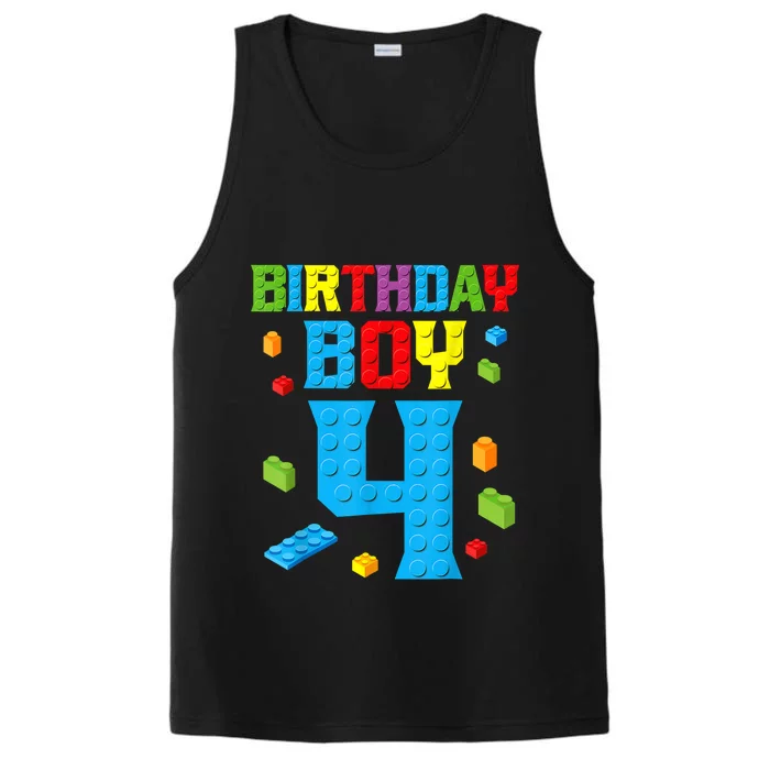 Master Builder 4th Birthday Boy 4 Four Year Building Bricks Performance Tank