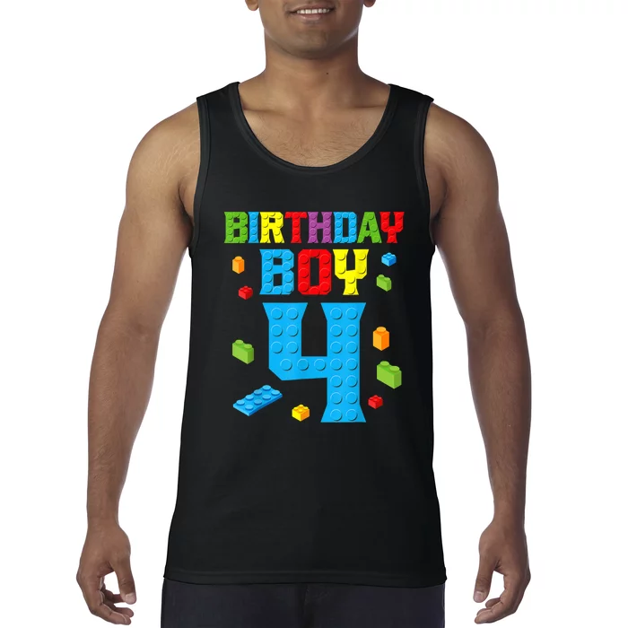 Master Builder 4th Birthday Boy 4 Four Year Building Bricks Tank Top