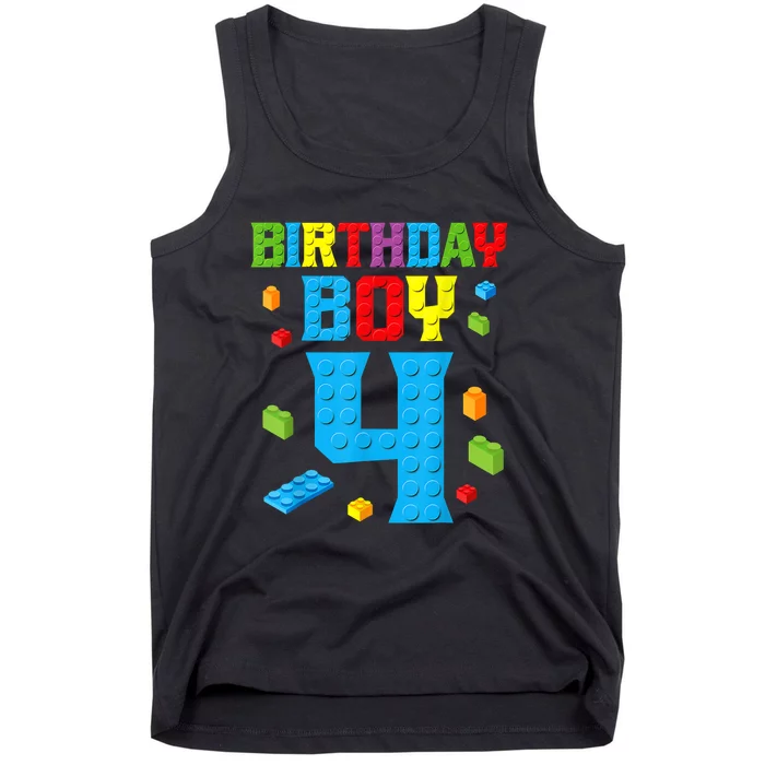 Master Builder 4th Birthday Boy 4 Four Year Building Bricks Tank Top