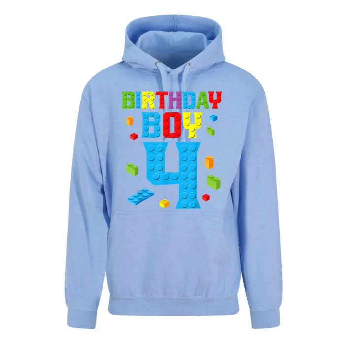 Master Builder 4th Birthday Boy 4 Four Year Building Bricks Unisex Surf Hoodie