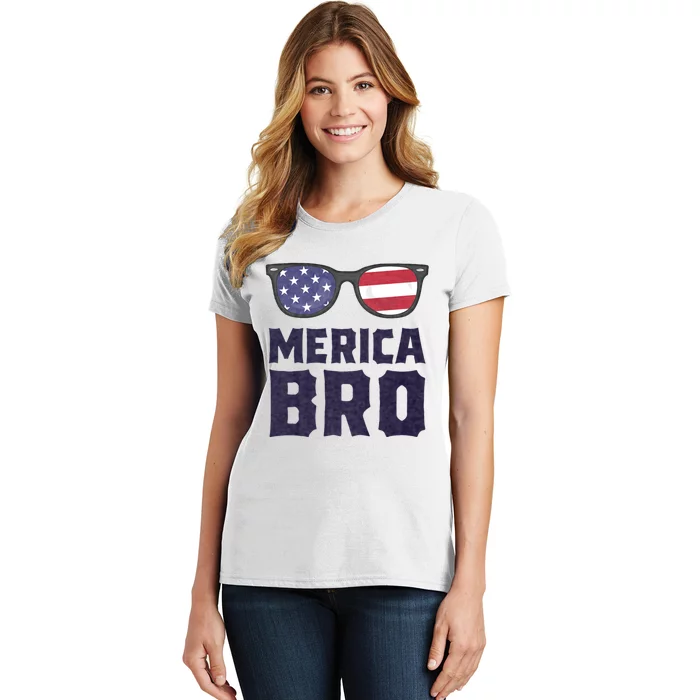 Merica Bro 4th Of July Sunglasses Patriotic American Women's T-Shirt