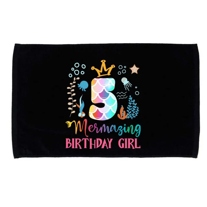 Mermazing Birthday  5th Mermaid Ocean Fish Tail Deep Sea Microfiber Hand Towel