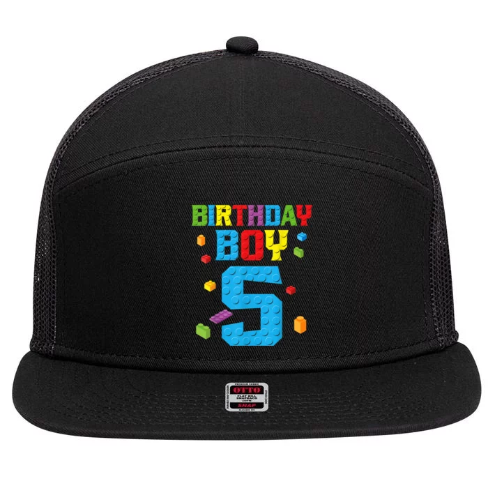 Master Builder 5th Birthday Boy 5 Five Year Building Bricks 7 Panel Mesh Trucker Snapback Hat