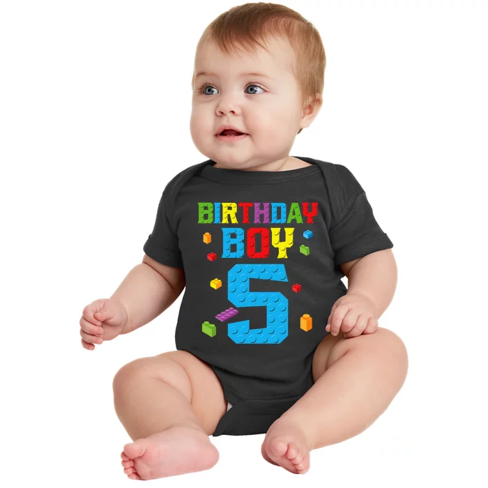 Master Builder 5th Birthday Boy 5 Five Year Building Bricks Baby Bodysuit