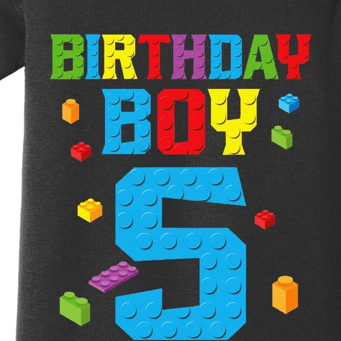 Master Builder 5th Birthday Boy 5 Five Year Building Bricks Baby Bodysuit