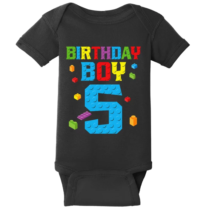 Master Builder 5th Birthday Boy 5 Five Year Building Bricks Baby Bodysuit