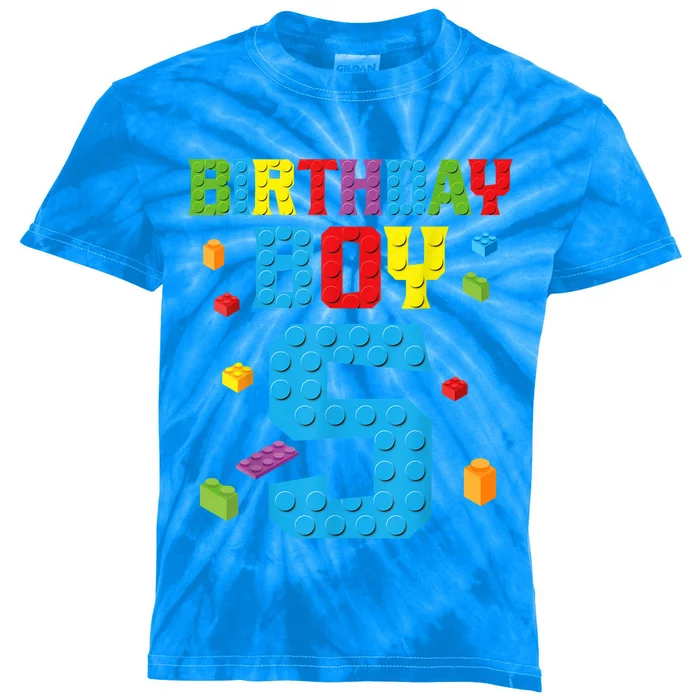 Master Builder 5th Birthday Boy 5 Five Year Building Bricks Kids Tie-Dye T-Shirt