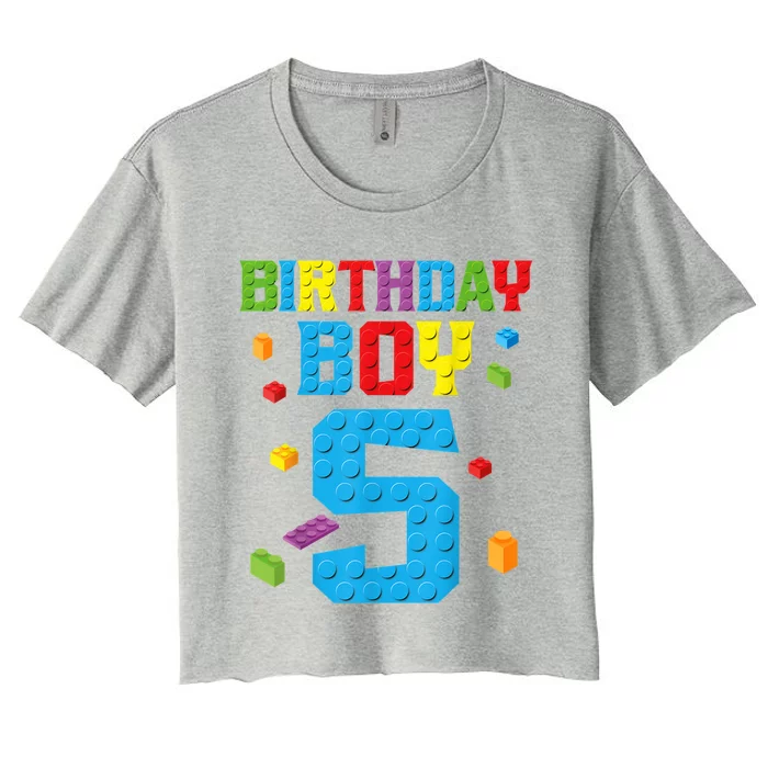 Master Builder 5th Birthday Boy 5 Five Year Building Bricks Women's Crop Top Tee