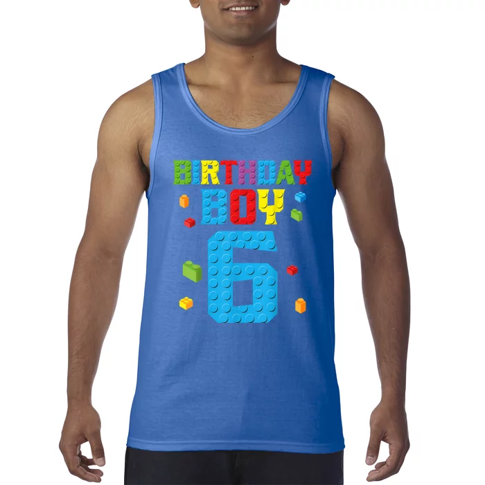 Master Builder 6th Birthday Boy 6 Six Year Building Bricks Tank Top