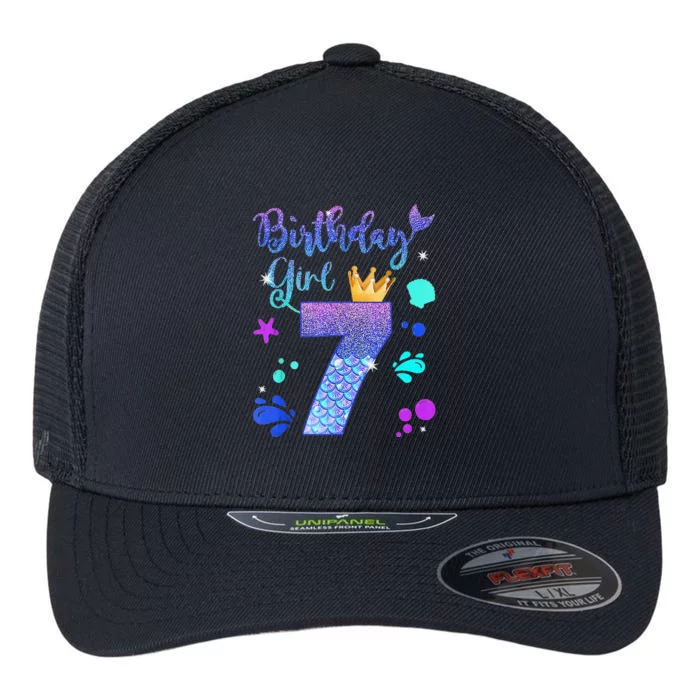 Mermaid Birthday 7 Year Old Its My 7th Bday Mermaid Flexfit Unipanel Trucker Cap