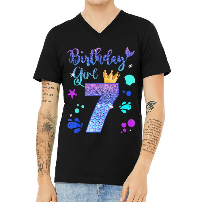 Mermaid Birthday 7 Year Old Its My 7th Bday Mermaid V-Neck T-Shirt