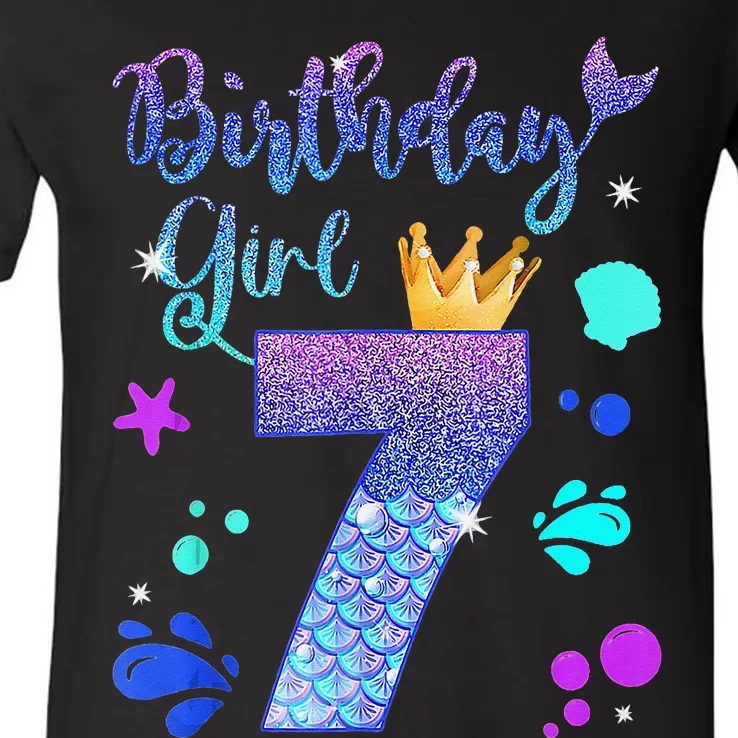 Mermaid Birthday 7 Year Old Its My 7th Bday Mermaid V-Neck T-Shirt