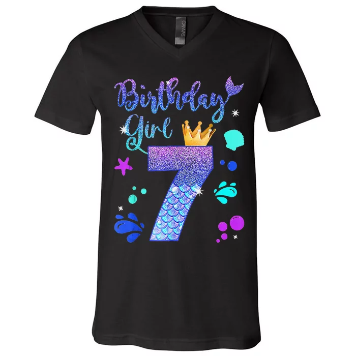 Mermaid Birthday 7 Year Old Its My 7th Bday Mermaid V-Neck T-Shirt