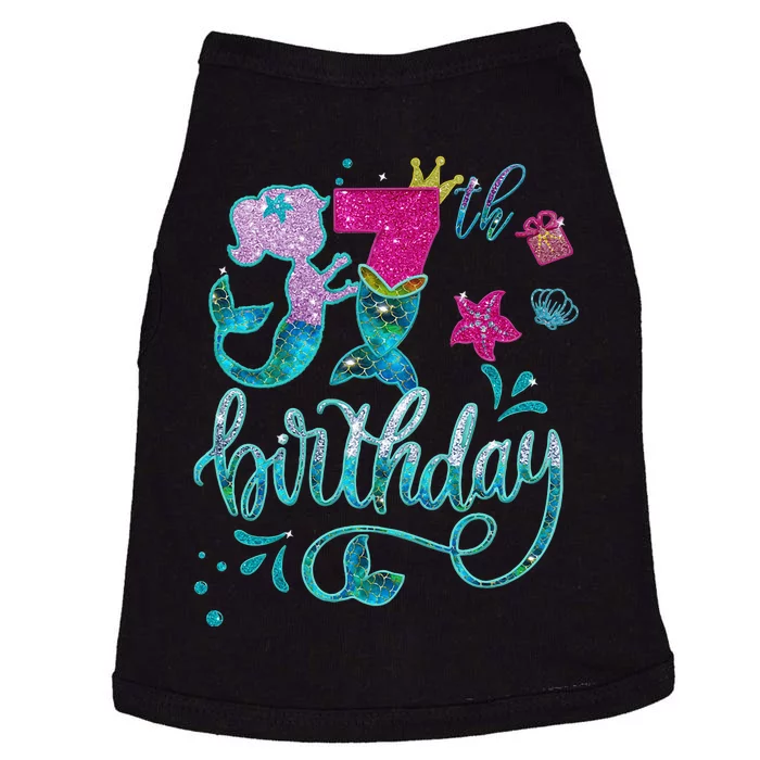 Mermaid Birthday 7 Years Old 7th Bday  Embroidered Doggie Tank