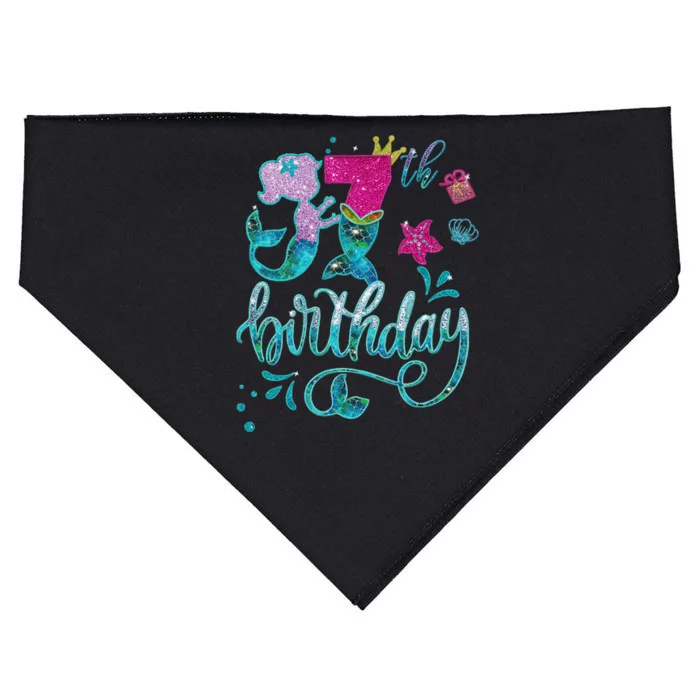 Mermaid Birthday 7 Years Old 7th Bday  Embroidered USA-Made Doggie Bandana