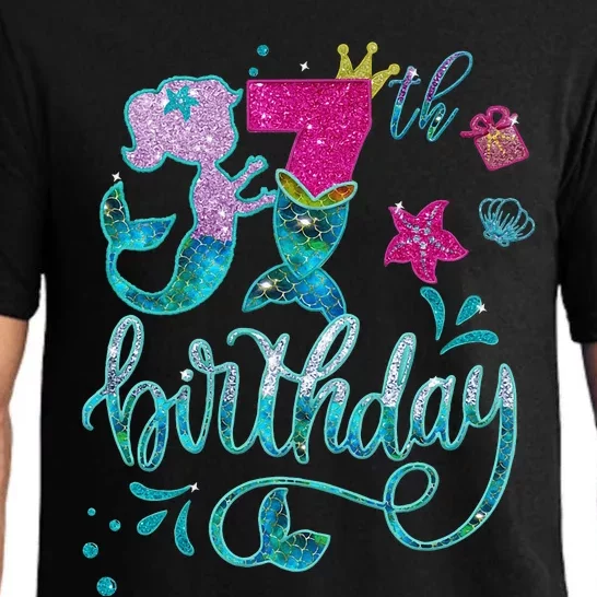 Mermaid Birthday 7 Years Old 7th Bday  Embroidered Pajama Set