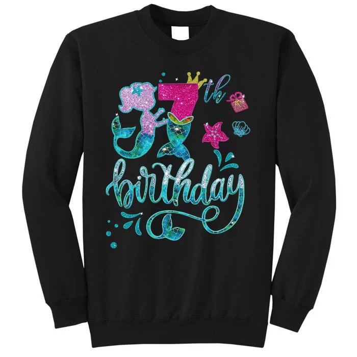 Mermaid Birthday 7 Years Old 7th Bday  Embroidered Tall Sweatshirt