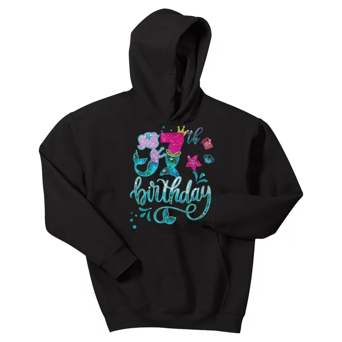 Mermaid Birthday 7 Years Old 7th Bday  Embroidered Kids Hoodie