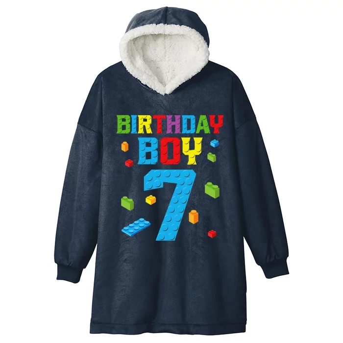 Master Builder 7th Birthday Boy 7 Seven Year Building Bricks Hooded Wearable Blanket